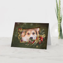 Feestelijke driekleurige Corgi die kijkt Feestdagen Kaart
