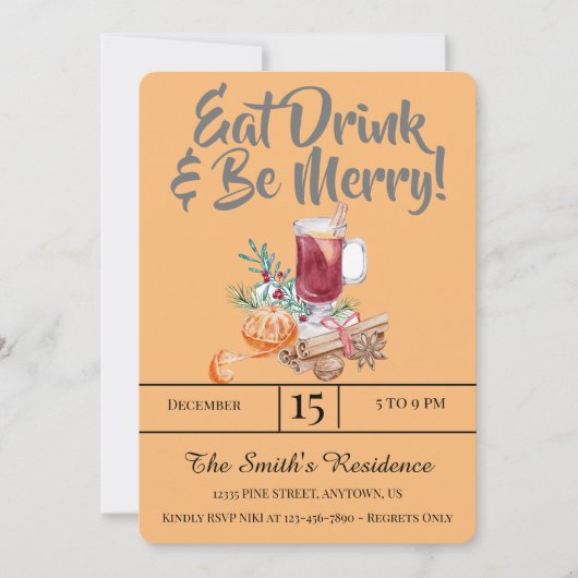 Feestelijke Drinken Feest Eet Drink & Wees Vrolijk Kaart (Voorkant)