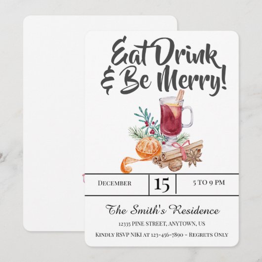 Feestelijke Drinken Feest Eet Drink & Wees Vrolijk Kaart (Voorkant / Achterkant)