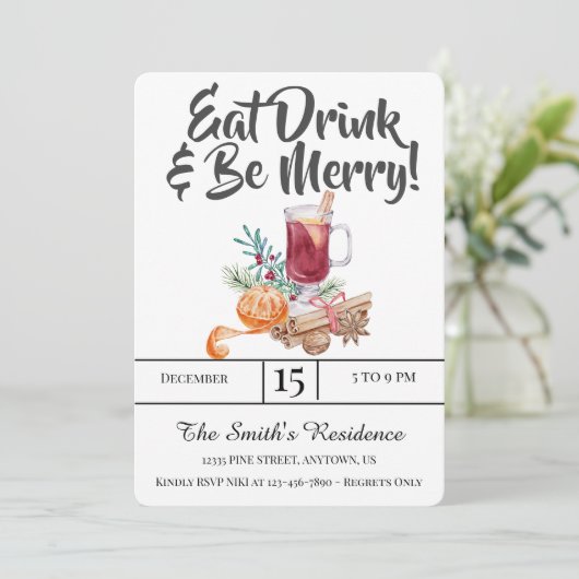 Feestelijke Drinken Feest Eet Drink & Wees Vrolijk Kaart (Staand voorkant)