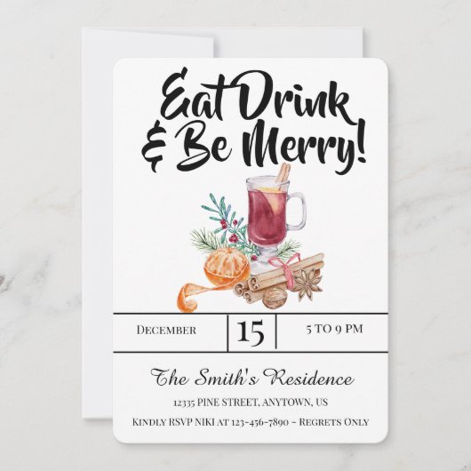 Feestelijke Drinken Feest Eet Drink & Wees Vrolijk Kaart (Voorkant)
