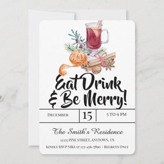 Feestelijke Drinken Feest Eet Drink & Wees Vrolijk Kaart (Voorkant)