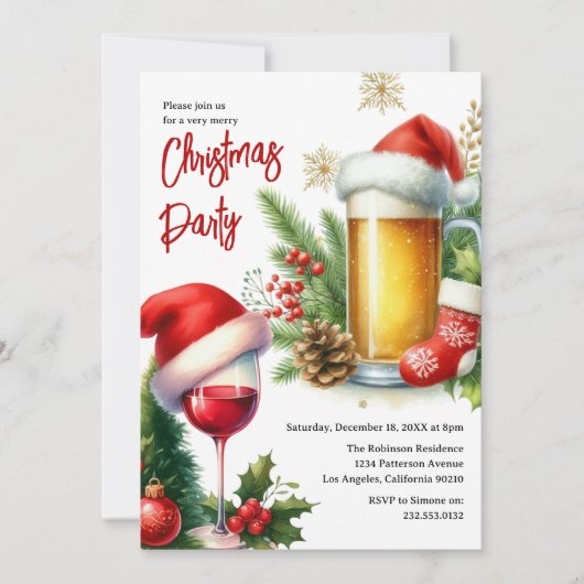 Feestelijke Drinken kerstfeest Kaart (Voorkant)