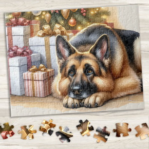 Feestelijke Duitse Herder Hondenliefhebber Kerstmi Legpuzzel