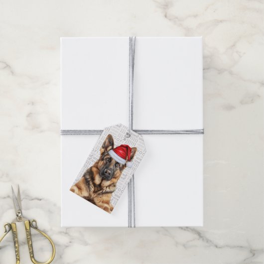 Feestelijke Duitse Herdershond Vakantie Hond Kerst Cadeaulabel (Met Touw)