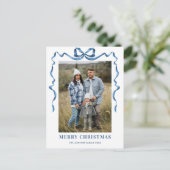 Feestelijke Dusty Blue Christmas Bow Ribbon 2 Foto Briefkaart (Staand voorkant)
