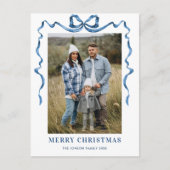 Feestelijke Dusty Blue Christmas Bow Ribbon 2 Foto Briefkaart (Voorkant)
