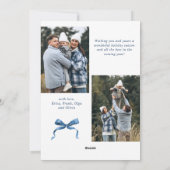 Feestelijke Dusty Blue Christmas Bow Ribbon 3 Foto Feestdagenkaart (Achterkant)