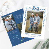 Feestelijke Dusty Blue Christmas Bow Ribbon 3 Foto Feestdagenkaart
