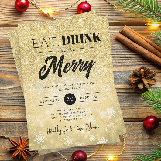 Feestelijke "Eat & Drink" Gold Holiday Christmas P Kaart