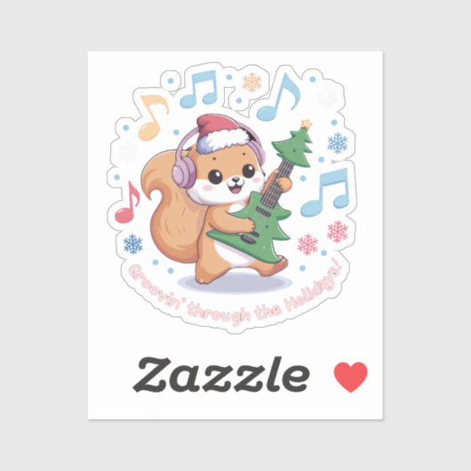Feestelijke eekhoorn speelt gitaar omringd door sn sticker (Vel)