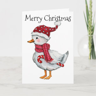 Feestelijke eend met kerstmuts feestdagen kaart