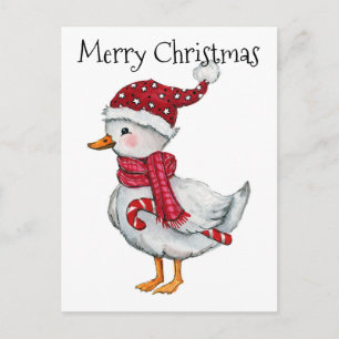 Feestelijke eend met kerstmuts feestdagenkaart