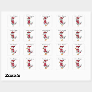 Feestelijke eend met kerstmuts vierkante sticker