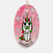 Feestelijke eenhoorn met vlinder op neus Kerstmis Keramisch Ornament (Rechts)