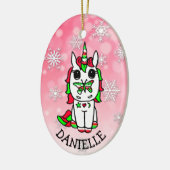 Feestelijke eenhoorn met vlinder op neus Kerstmis Keramisch Ornament (Links)