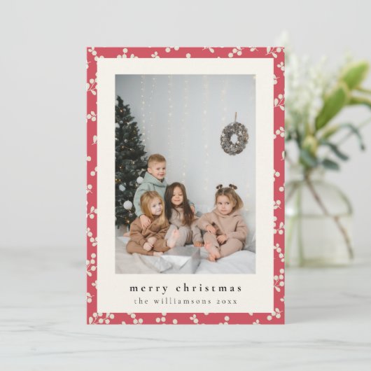 Feestelijke Eenvoudige Rode Bloemen Verticale Foto Feestdagenkaart (Staand voorkant)