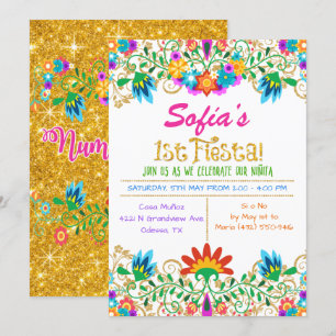 Feestelijke Eerste Verjaardag Bloem Glitter Uitnod Kaart