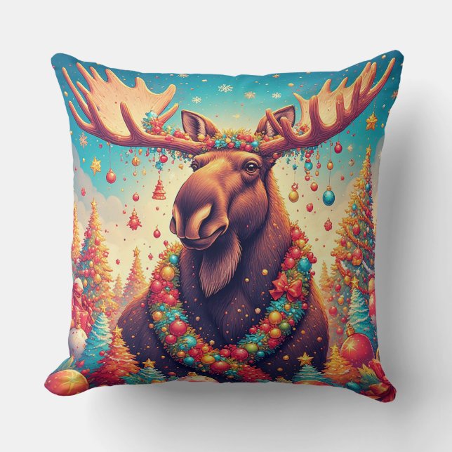 Feestelijke Eland Versierd Met Kerstversiering Kussen (Voorkant)