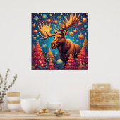 Feestelijke eland versierd met kerstversieringen poster (Keuken)