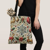 Feestelijke Elegant Kerstpatroon Canvas tas (Dichtbij)