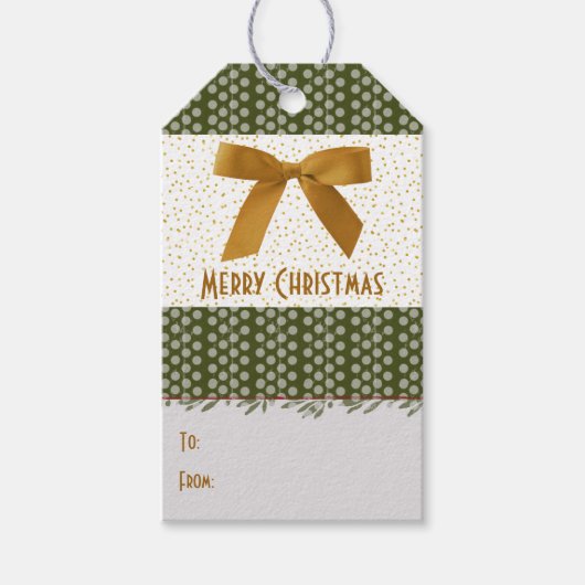 Feestelijke Elegante Gouden Boog Stippen tot Kerst Cadeaulabel (Voorkant)