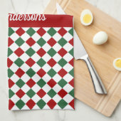 Feestelijke elegante groene en rode kerst theedoek (Quarter Fold)