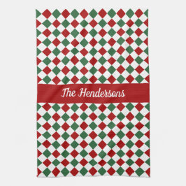 Feestelijke elegante groene en rode kerst theedoek