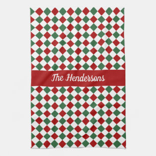 Feestelijke elegante groene en rode kerst theedoek