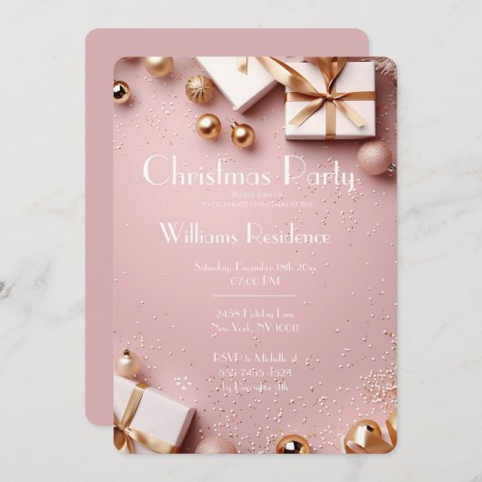 Feestelijke Elegante Kerstfeest Uitnodiging (Voorkant / Achterkant)