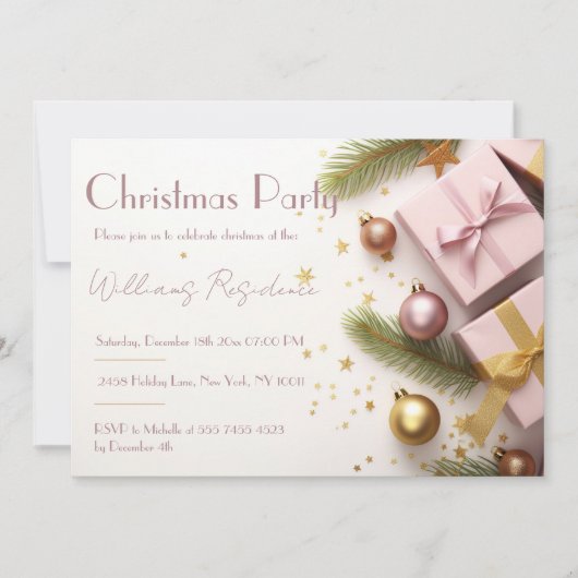 Feestelijke Elegante Kerstfeest Uitnodiging (Voorkant)