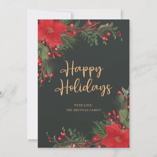 Feestelijke Elegante Kerstmis Groene Rode Botanisc Feestdagenkaart (Voorkant)