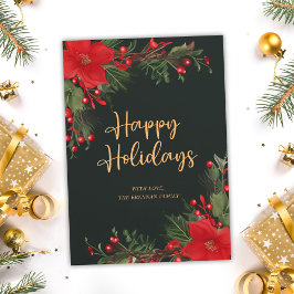 Feestelijke Elegante Kerstmis Groene Rode Botanisc Feestdagenkaart