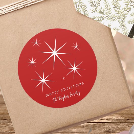 Feestelijke elegante moderne kerststerren ronde sticker