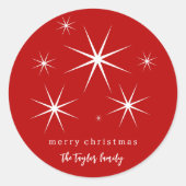 Feestelijke elegante moderne kerststerren ronde sticker (Voorkant)