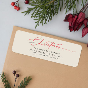 Feestelijke Elegante Rode Script Vrolijke Kerstmis Etiket