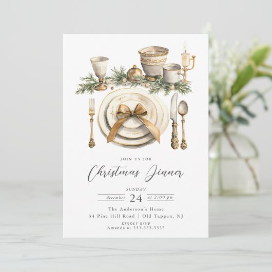 Feestelijke Elegantie Kerstdiner Uitnodiging (Staand voorkant)