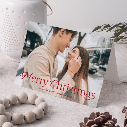 Feestelijke Elegantie Rood Vrolijk Kerstmis Foto Feestdagen Kaart