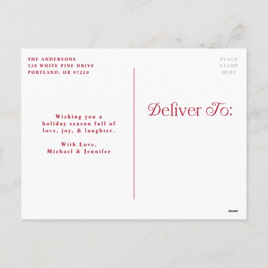 Feestelijke Elegantie Rood Vrolijk Kerstmis Foto Feestdagenkaart (Achterkant)