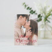 Feestelijke Elegantie Rood Vrolijk Kerstmis Foto Feestdagenkaart (Staand voorkant)