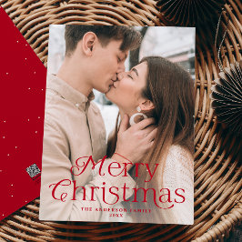 Feestelijke Elegantie Rood Vrolijk Kerstmis Foto Feestdagenkaart