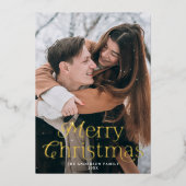 Feestelijke Elegantie Vrolijk Kerstmis Rode Foto Folie Feestdagenkaart (Voorkant)