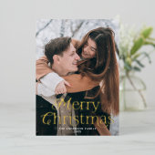 Feestelijke Elegantie Vrolijk Kerstmis Rode Foto Folie Feestdagenkaart (Staand Voorkant)