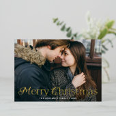 Feestelijke Elegantie Vrolijk Kerstmis Rode Foto Folie Feestdagenkaart (Staand Voorkant)