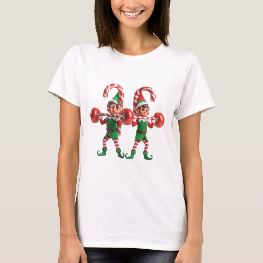 Feestelijke Elf Barbell Challenge Dames T-shirt (Voorkant)