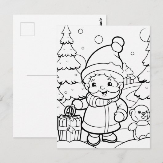 Feestelijke elf kinder kleuring briefkaart (Voorkant / Achterkant)