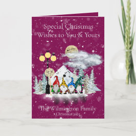 Feestelijke Elf Kwartet Familie Foto Kerst Vouwen Kaart