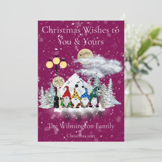 Feestelijke Elf Kwartet Familie Kerstflat Kaart (Staand voorkant)