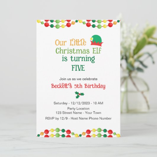 Feestelijke Elf Verjaardag uitnodiging (Staand voorkant)