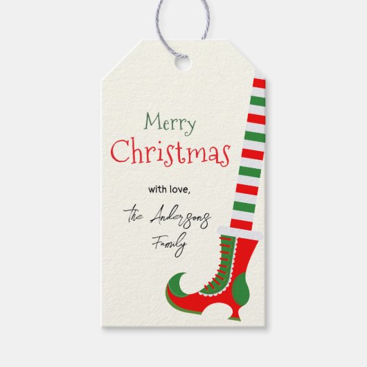 Feestelijke elfbeen Vrolijk kerstfeest Cadeaulabel (Voorkant)